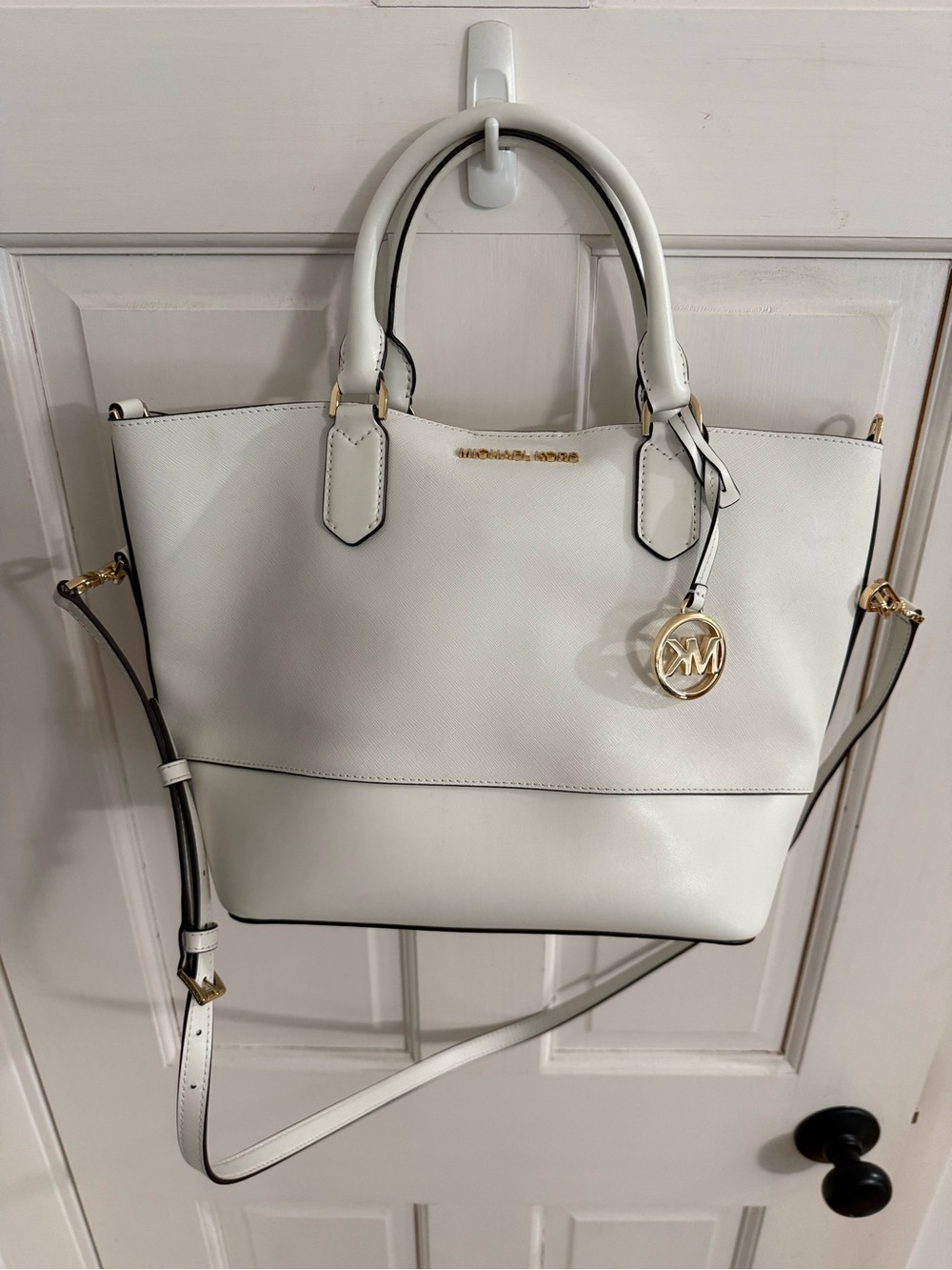 Michael Kors White Saffiano Leather Tote with Gold Hardware & Wallet